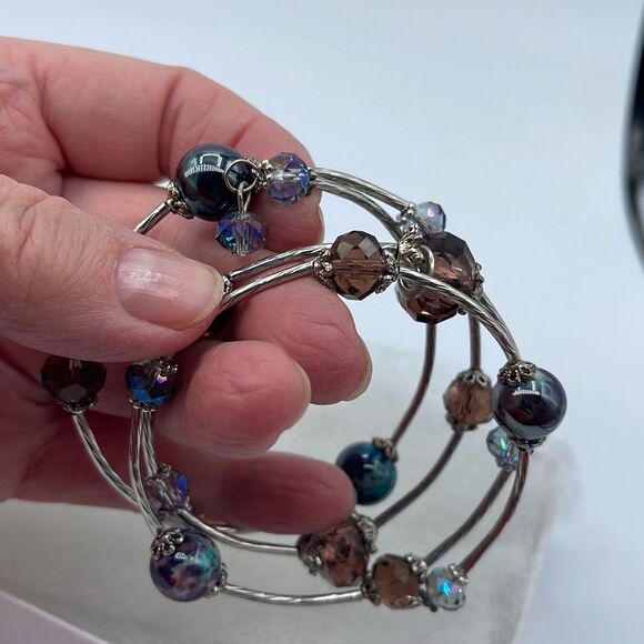 Memory wire Aura Borealis marbled glass beaded . - Picture 2 of 8